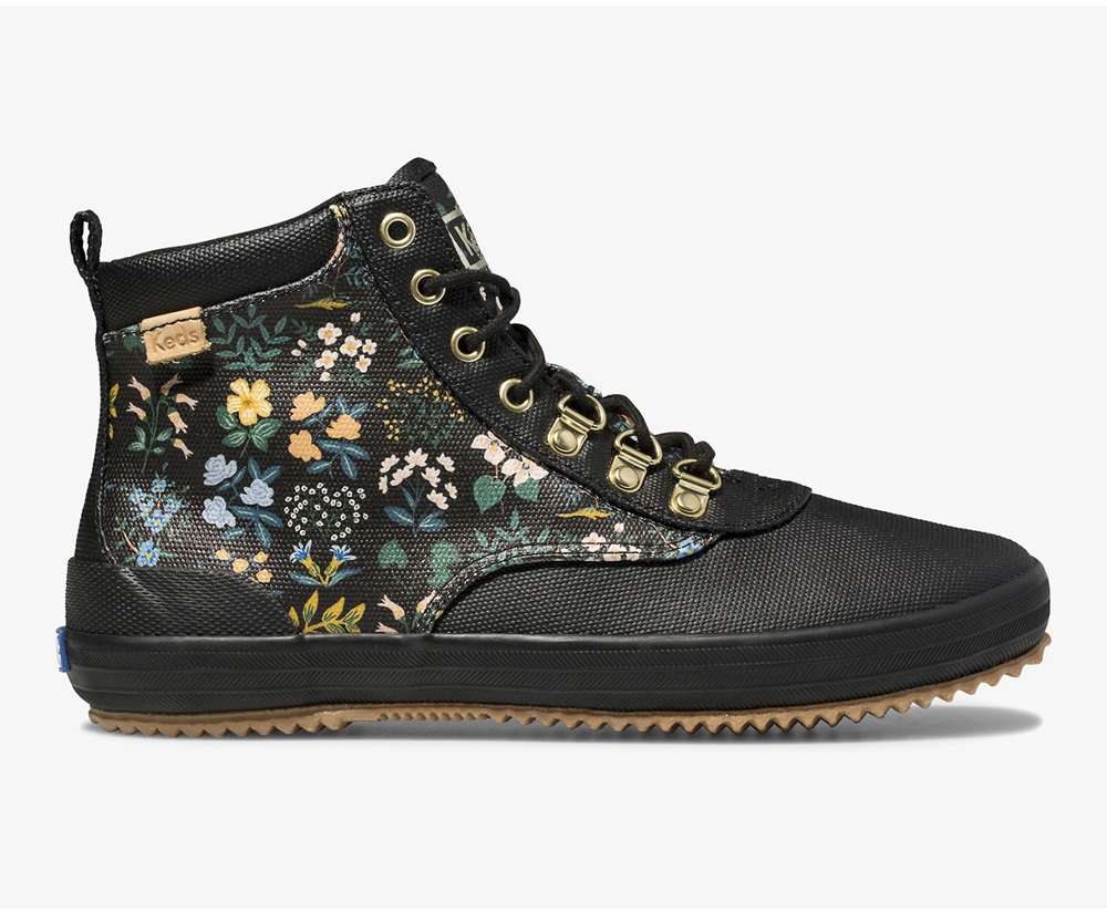 Botas Keds Mujer Negras - Rifle Paper Co. Scout Water-Resistant Lona Wildflower - 685-OCRMPV